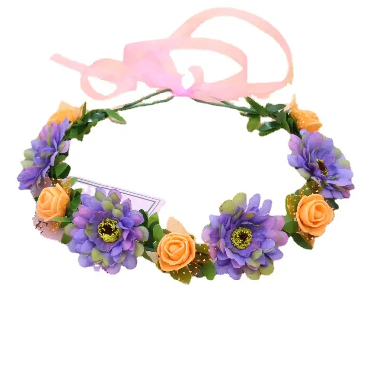 Beautiful Floral Mori Girl Hairband with Orange & Purple Flowers - Image 11