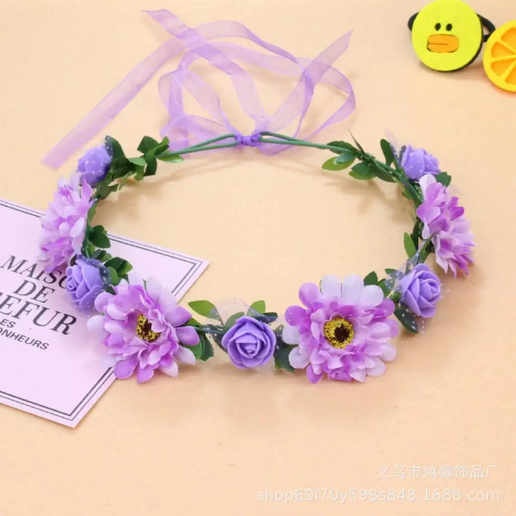 Beautiful Floral Mori Girl Hairband with Orange & Purple Flowers — feature 9