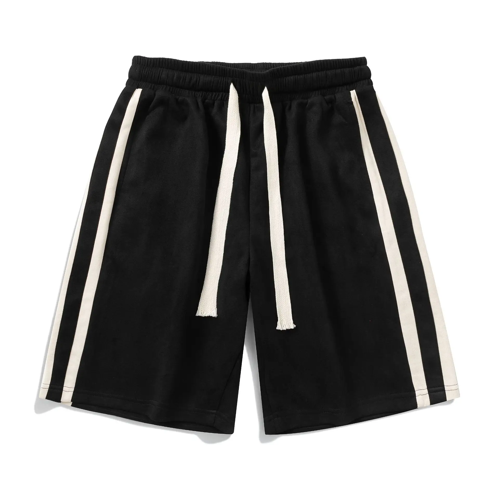 Men Grey Striped Shorts with White Drawstring - Image 8