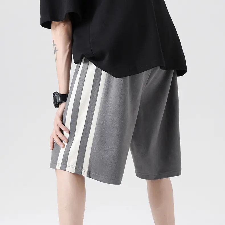 Men Grey Striped Shorts with White Drawstring — feature 11