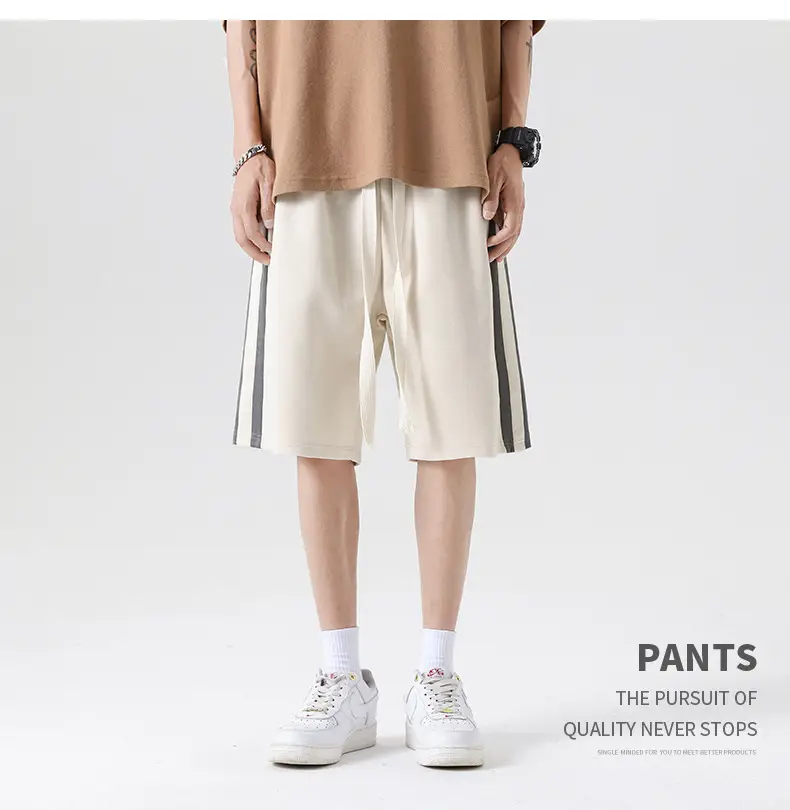 Men Grey Striped Shorts with White Drawstring — feature 12