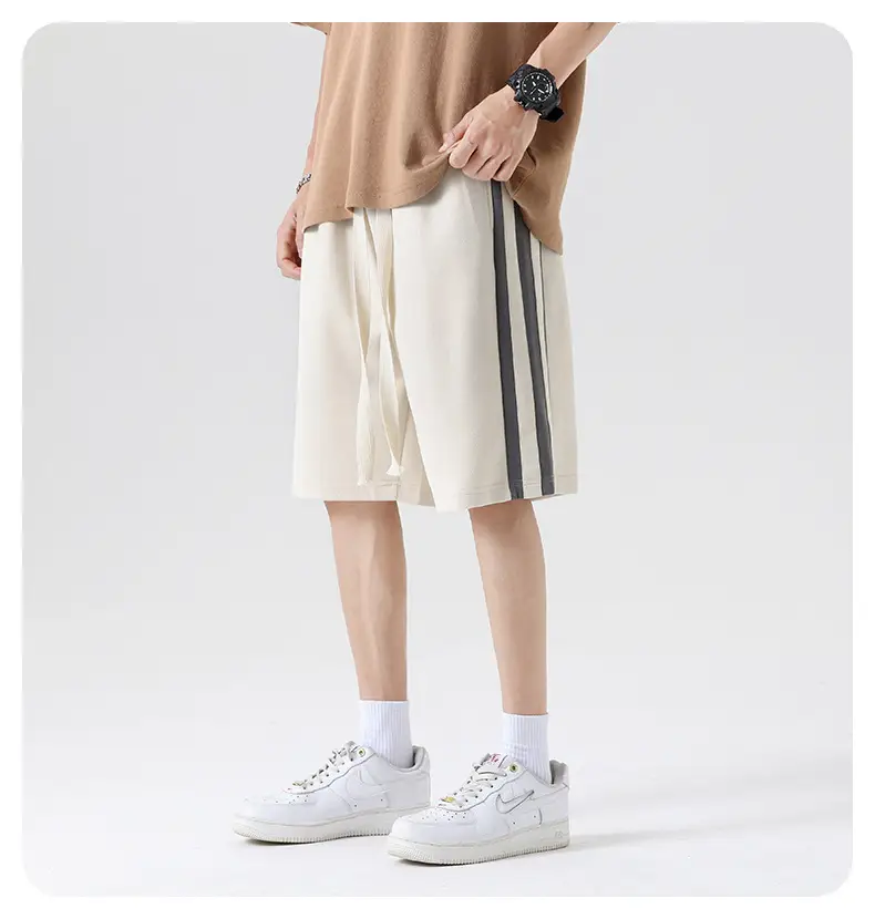 Men Grey Striped Shorts with White Drawstring — feature 13