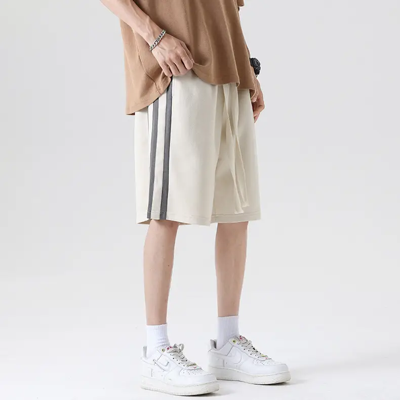 Men Grey Striped Shorts with White Drawstring — feature 14