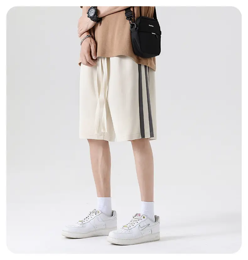 Men Grey Striped Shorts with White Drawstring — feature 15