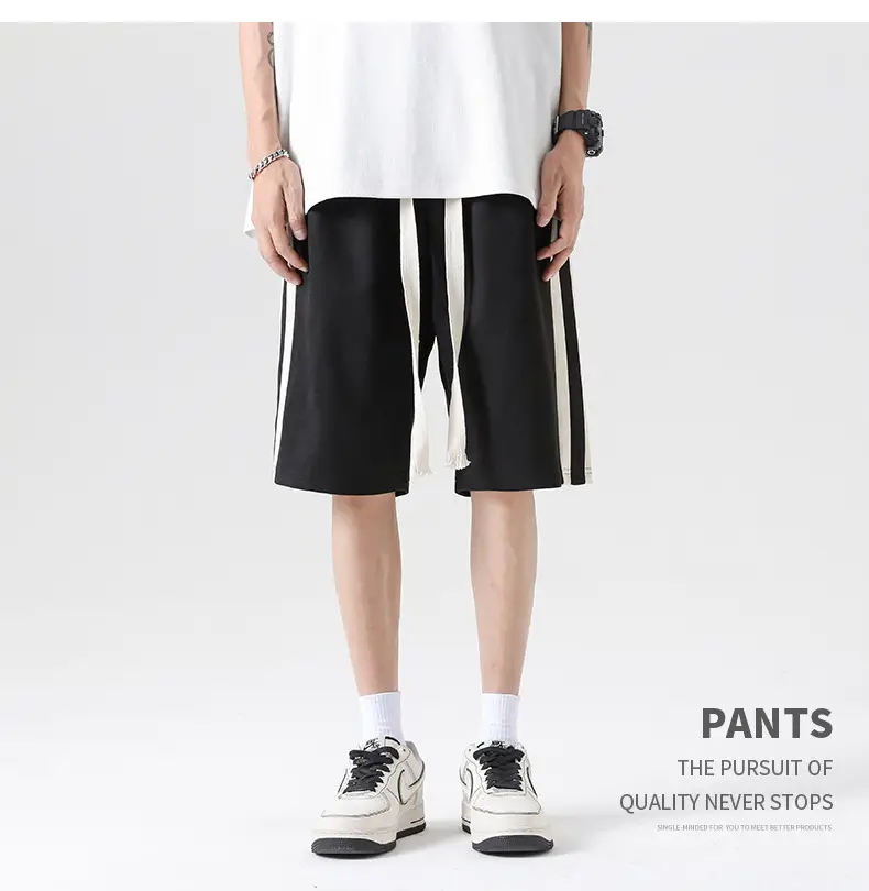 Men Grey Striped Shorts with White Drawstring — feature 17