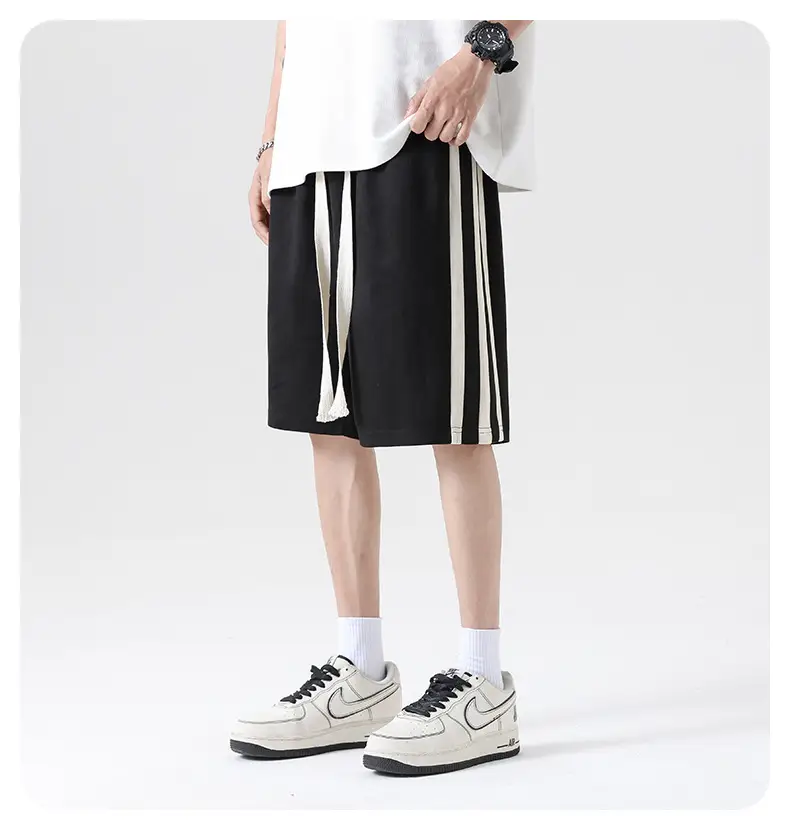Men Grey Striped Shorts with White Drawstring — feature 18