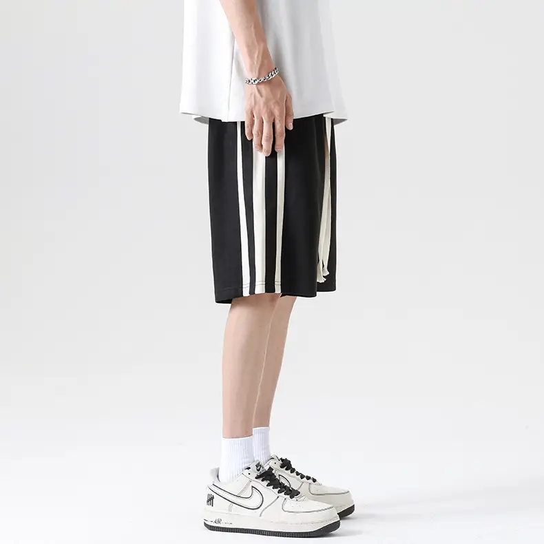 Men Grey Striped Shorts with White Drawstring — feature 19