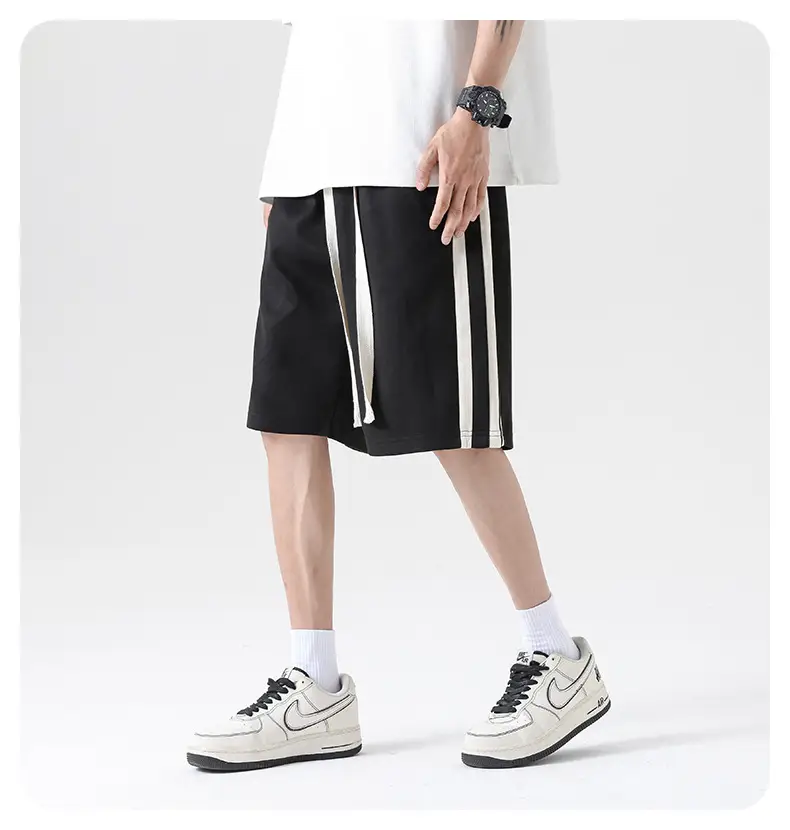 Men Grey Striped Shorts with White Drawstring — feature 20