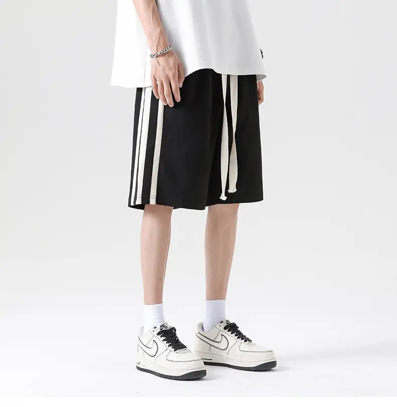 Men Grey Striped Shorts with White Drawstring — feature 21
