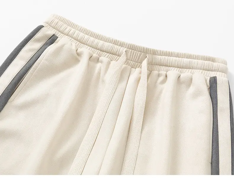 Men Grey Striped Shorts with White Drawstring — feature 23