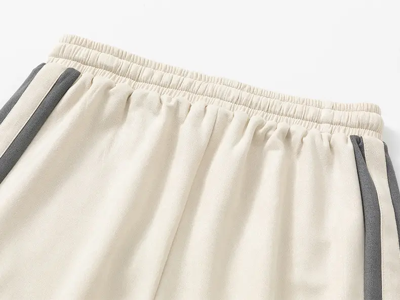 Men Grey Striped Shorts with White Drawstring — feature 28