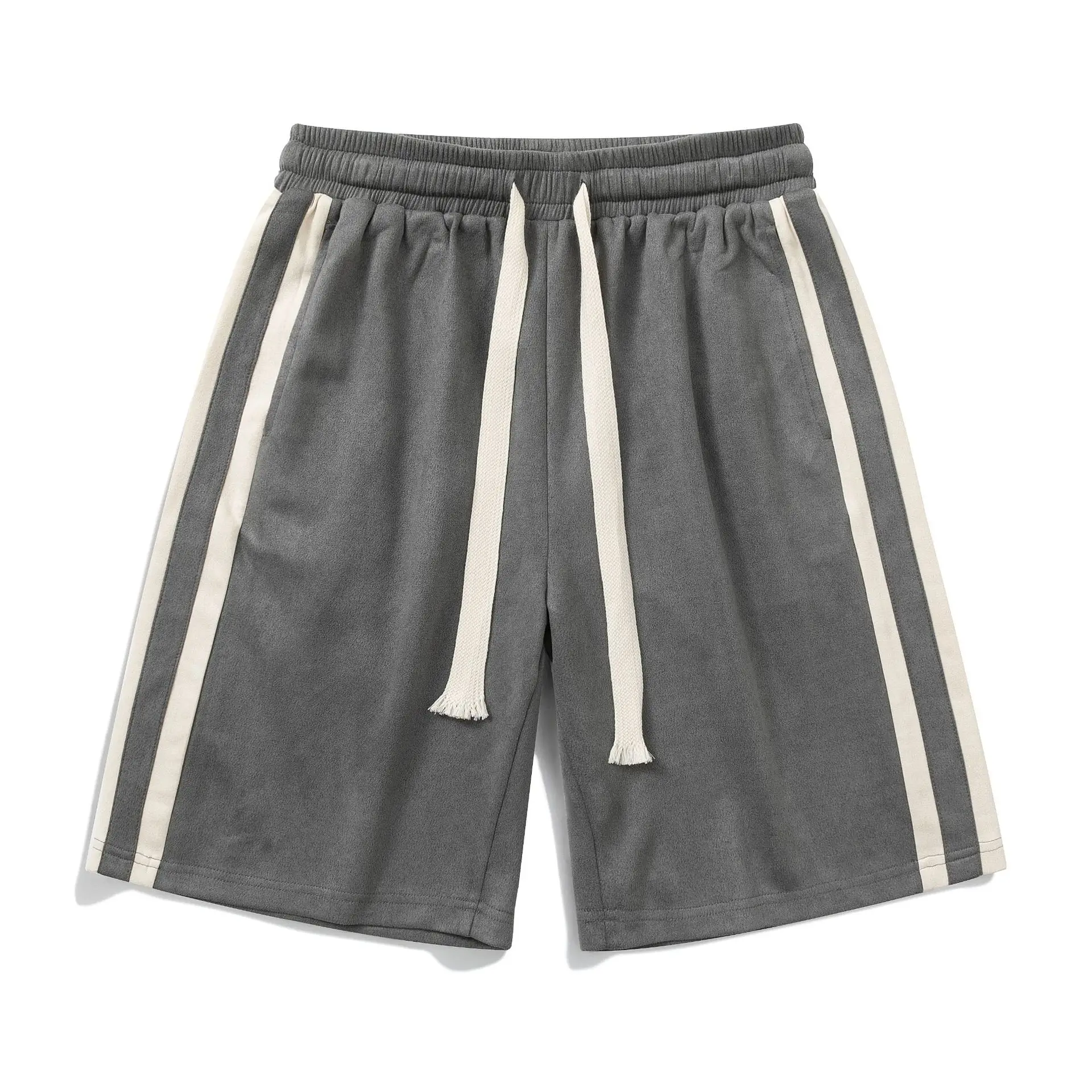 Men Grey Striped Shorts with White Drawstring - Image 2