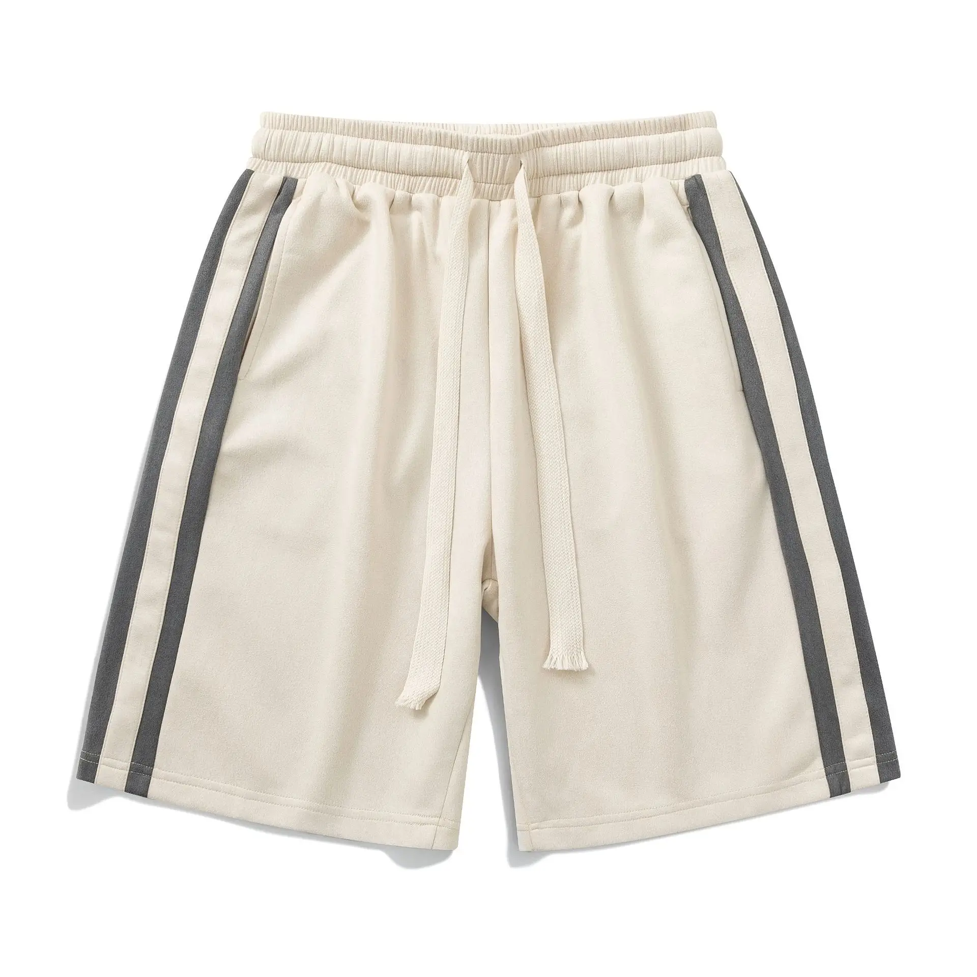 Men Grey Striped Shorts with White Drawstring - Image 3
