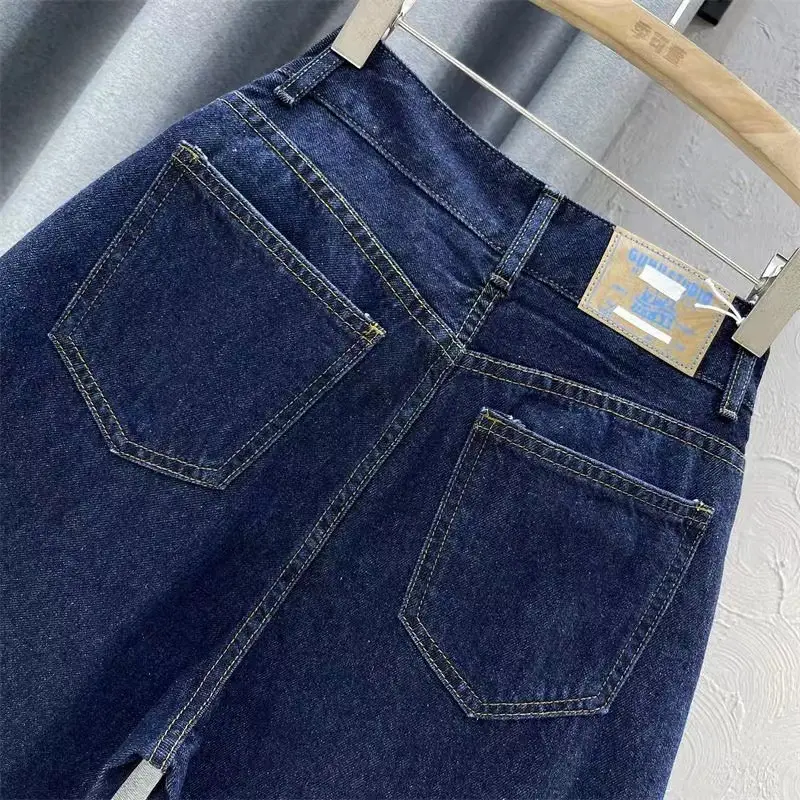 2024 Dark Blue Denim High Waist Women's Pants - Image 4