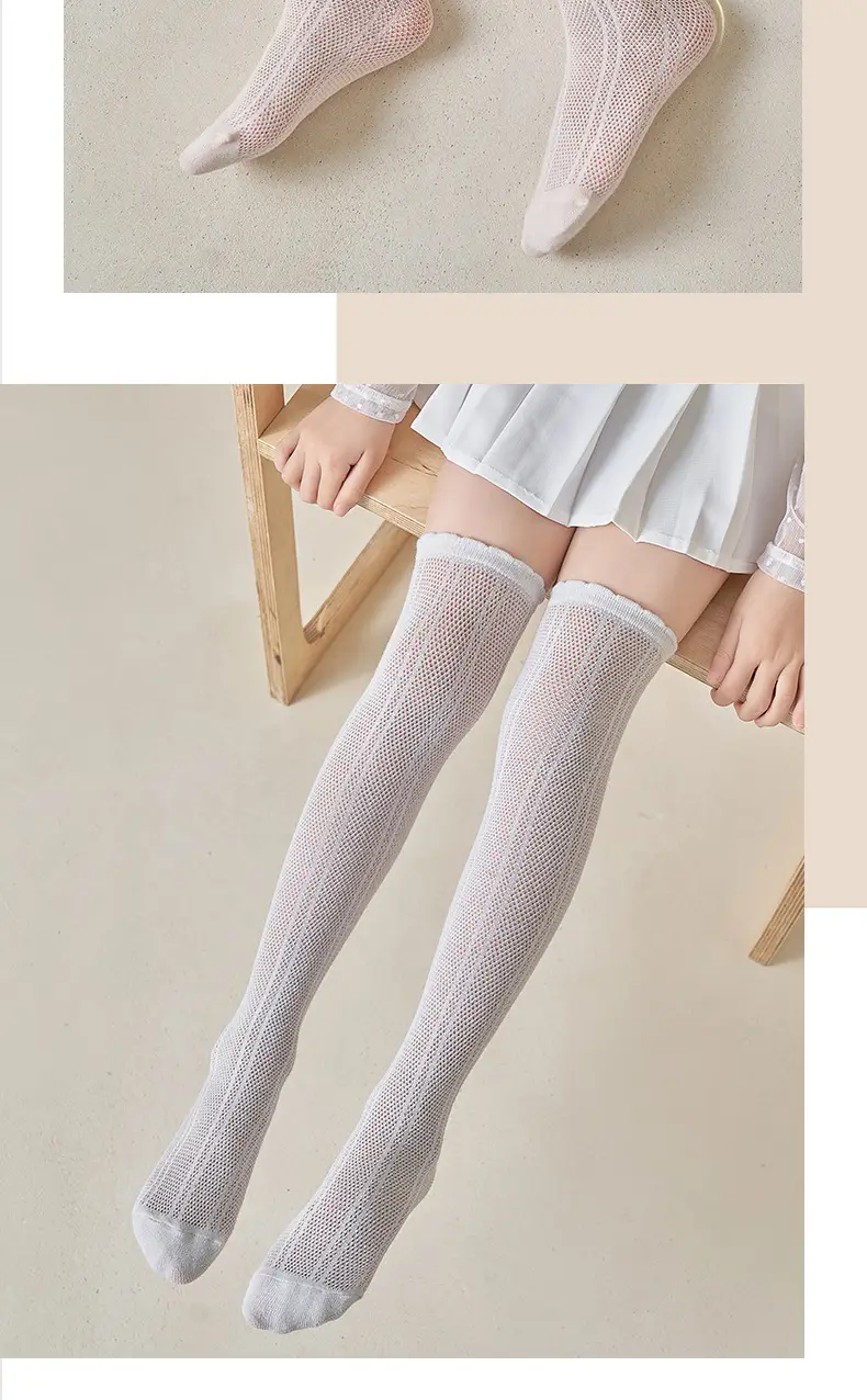 Girls Mesh Knee Socks Light Blue Summer Breathable — feature 12