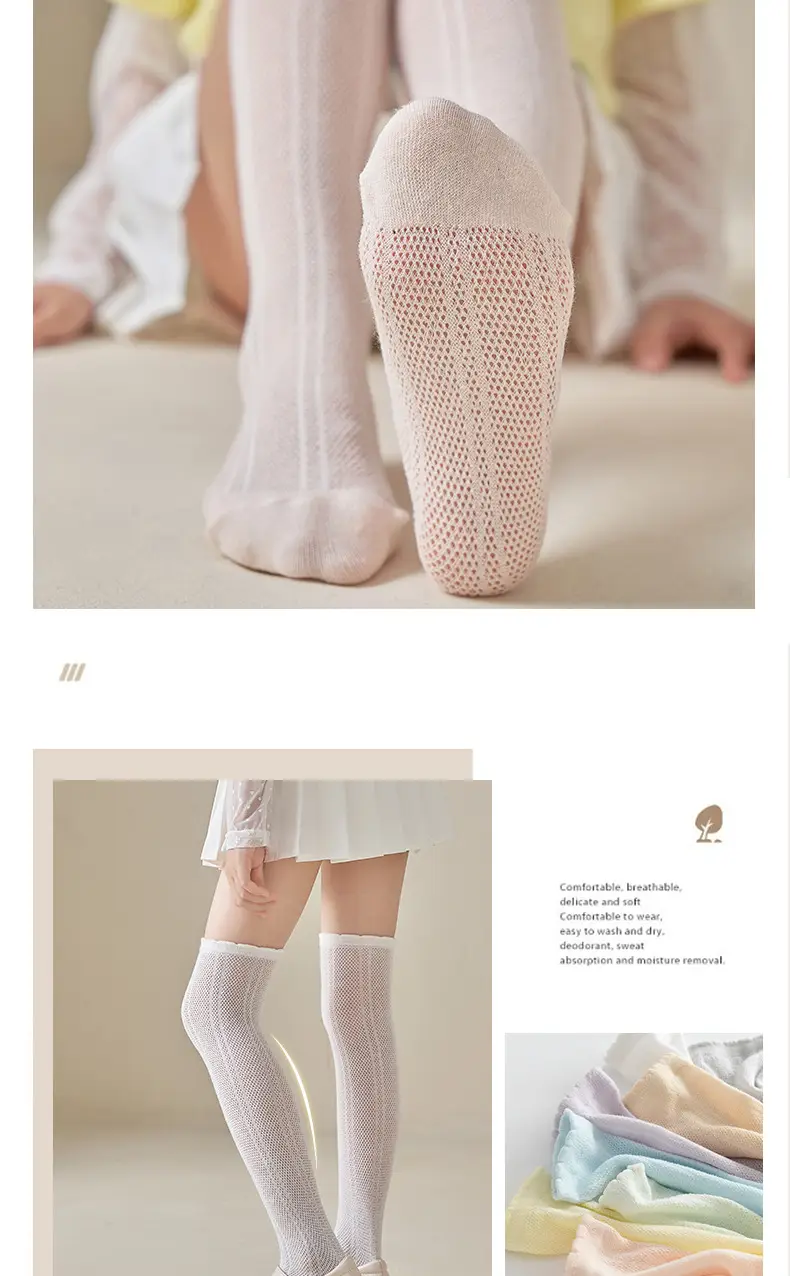 Girls Mesh Knee Socks Light Blue Summer Breathable — feature 9