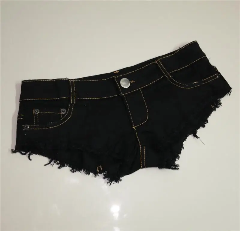Black Ripped Super Low Waist Denim Shorts - Image 2