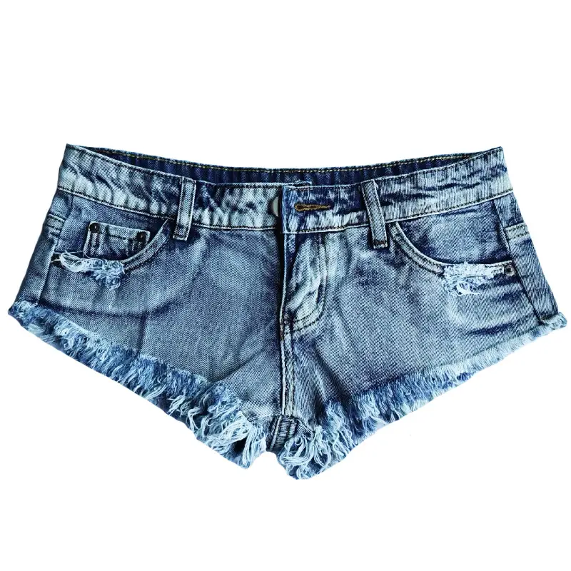 Black Ripped Super Low Waist Denim Shorts - Image 3