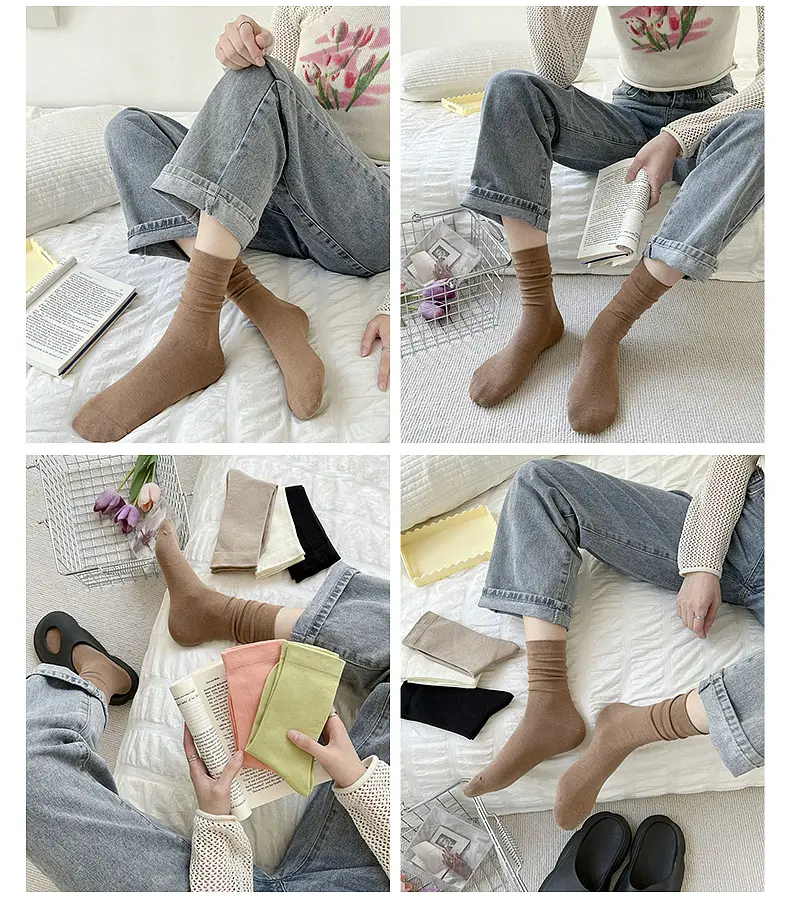 AMUSIVE Anti-Pilling Boneless Moon Socks White Socks Women's Stacked Socks Mid-Tube Cotton Fashionable Socks Loosen Socks Sweat Absorbing — feature 10