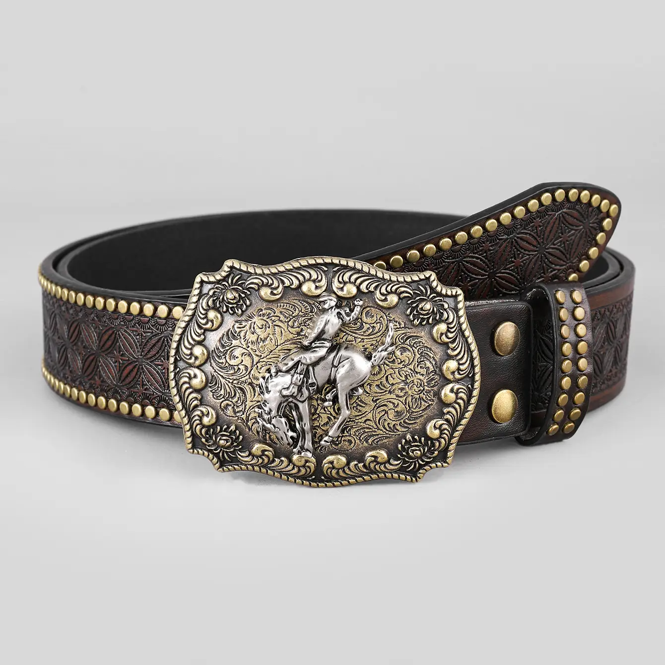 Western Denim Belt Niuron Big Slab Retro Men's Punk PU Belt - Image 2