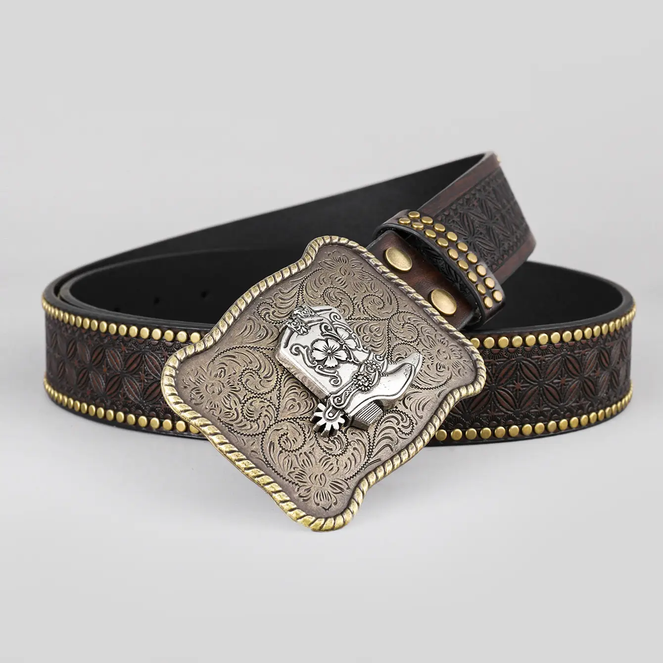 Western Denim Belt Niuron Big Slab Retro Men's Punk PU Belt - Image 3