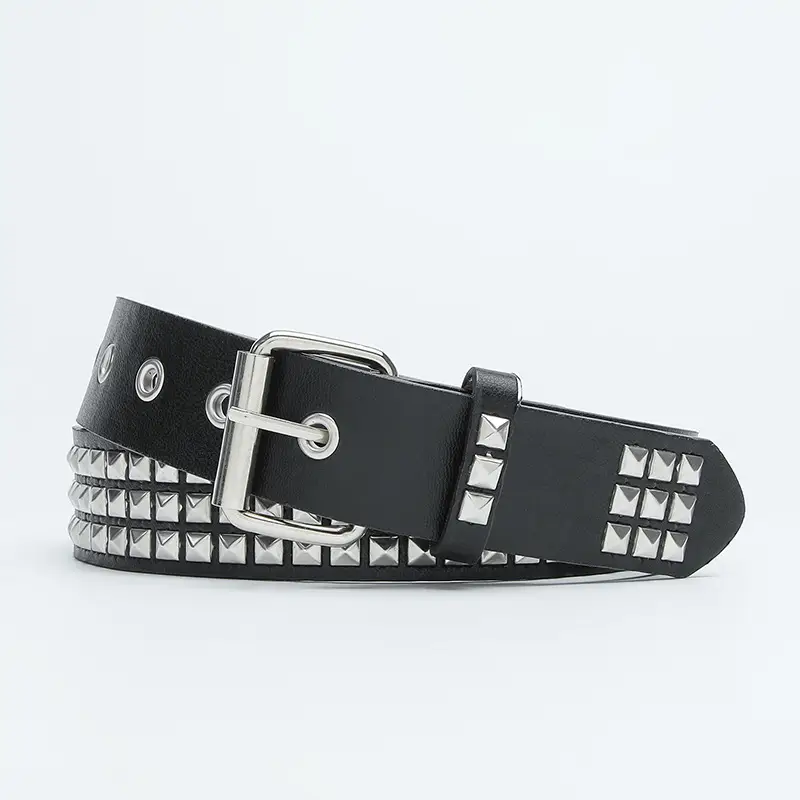 Punk Men Belt with Diamond Stickers & Metal Buckles - Image 3