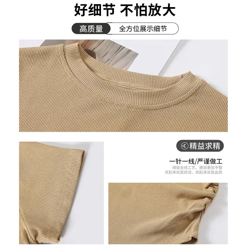 Women Gray Crewneck T-Shirt Slim Fit Summer Top - Image 11