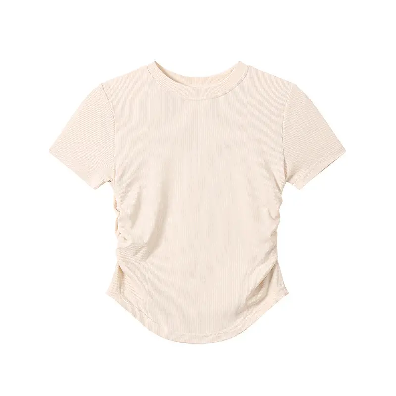 Women Gray Crewneck T-Shirt Slim Fit Summer Top - Image 12