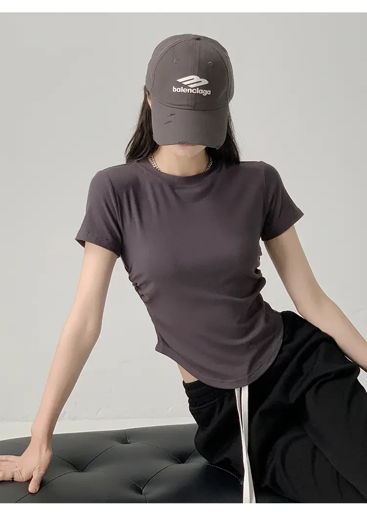 Women Gray Crewneck T-Shirt Slim Fit Summer Top — feature 13