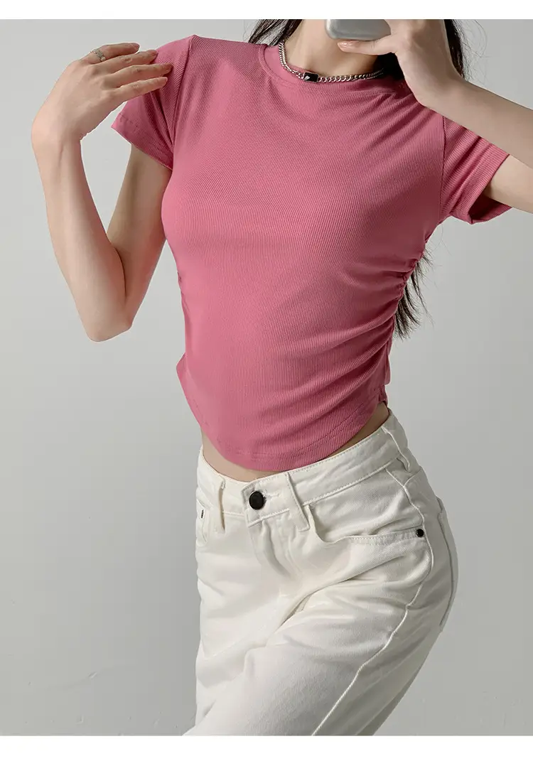 Women Gray Crewneck T-Shirt Slim Fit Summer Top — feature 16
