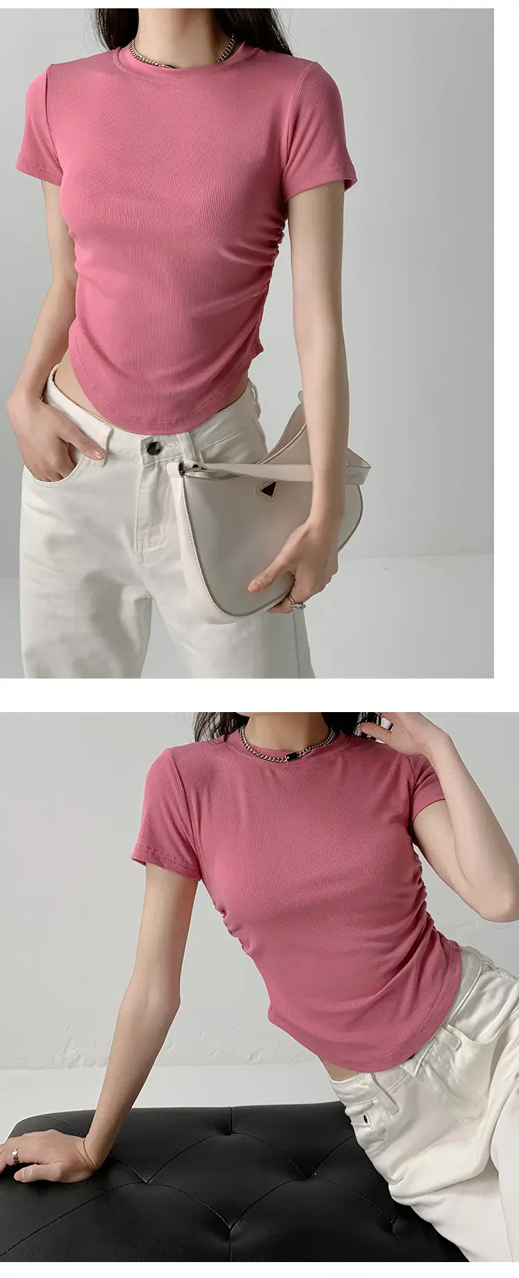 Women Gray Crewneck T-Shirt Slim Fit Summer Top — feature 17