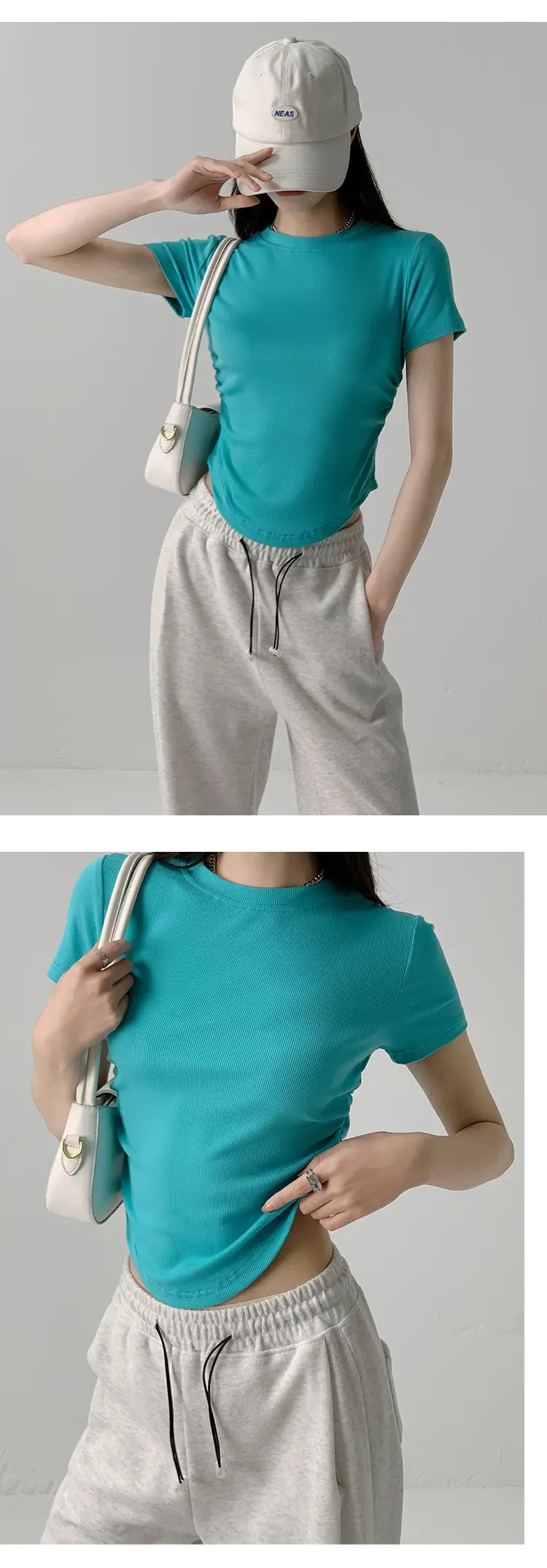 Women Gray Crewneck T-Shirt Slim Fit Summer Top — feature 18