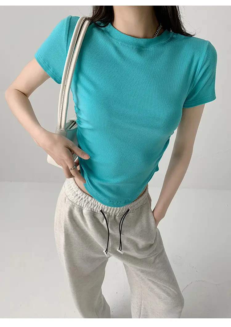 Women Gray Crewneck T-Shirt Slim Fit Summer Top — feature 19