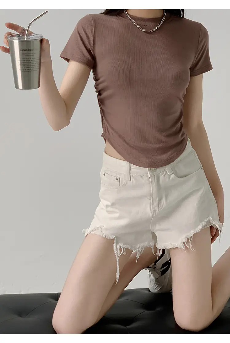 Women Gray Crewneck T-Shirt Slim Fit Summer Top — feature 21