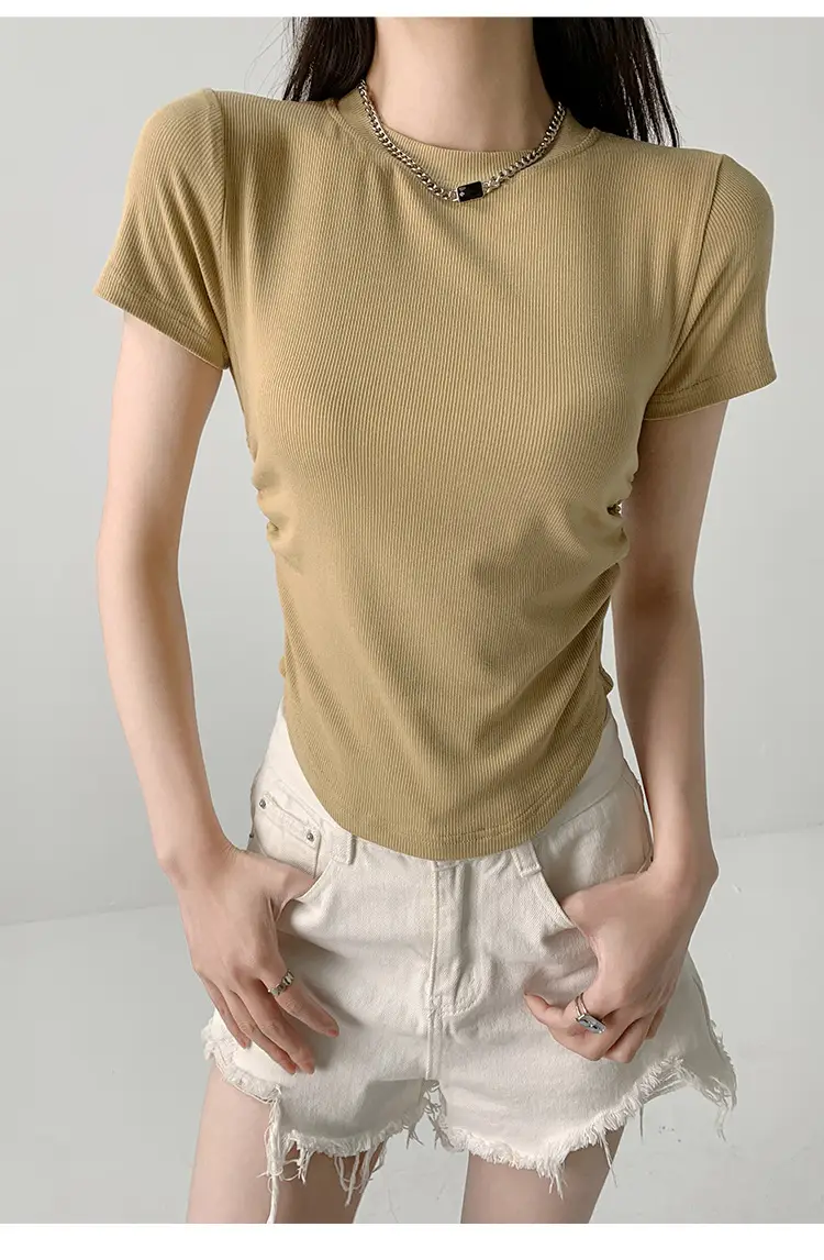Women Gray Crewneck T-Shirt Slim Fit Summer Top — feature 22