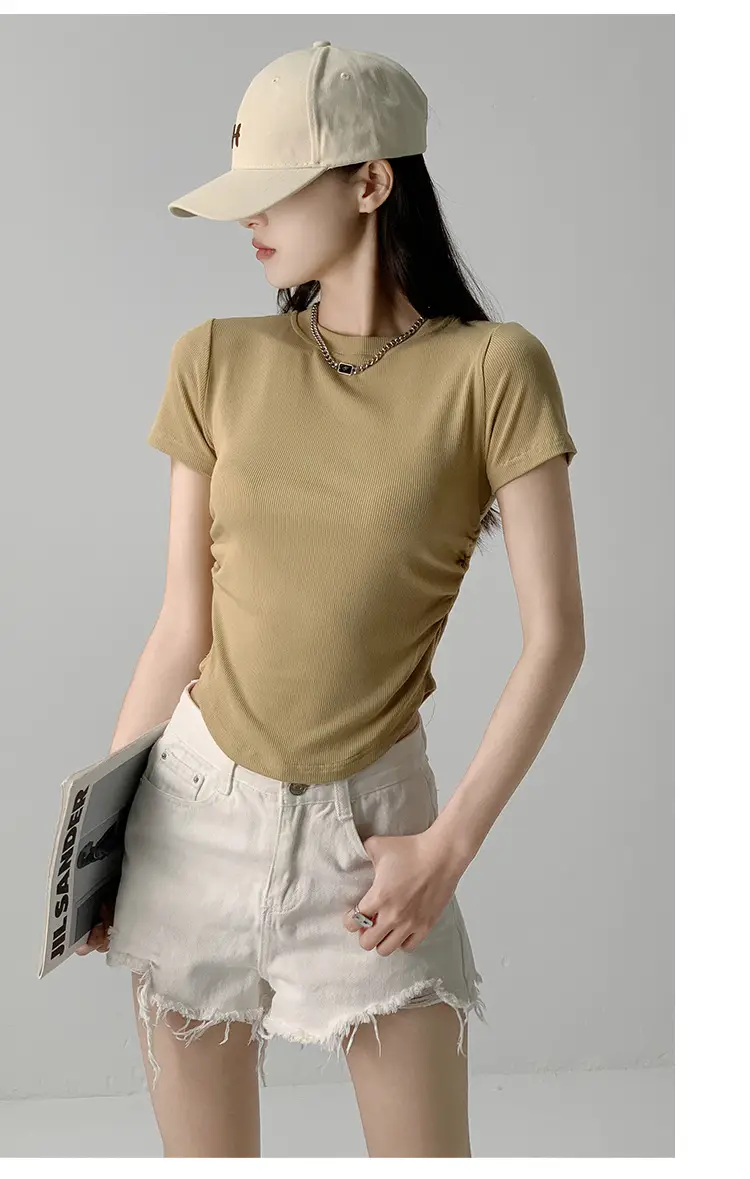 Women Gray Crewneck T-Shirt Slim Fit Summer Top — feature 23