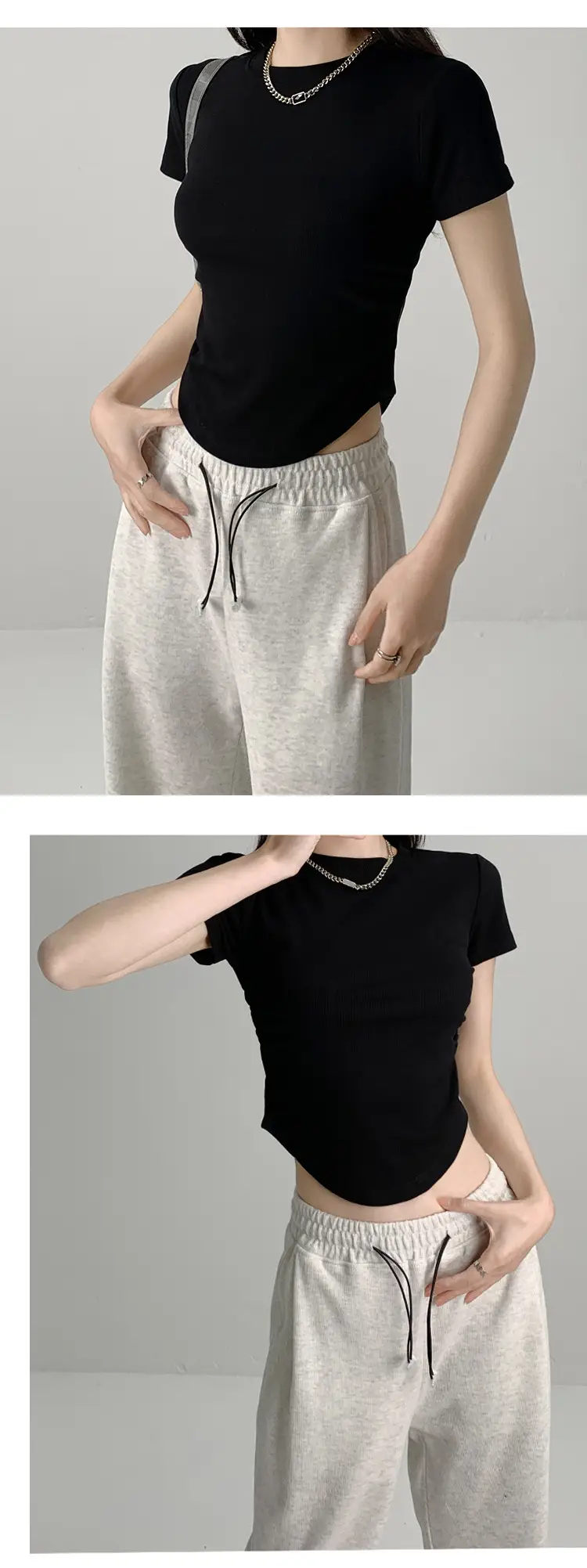 Women Gray Crewneck T-Shirt Slim Fit Summer Top — feature 24