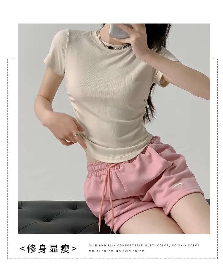 Women Gray Crewneck T-Shirt Slim Fit Summer Top — feature 8