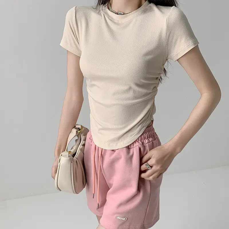 Women Gray Crewneck T-Shirt Slim Fit Summer Top - Image 5