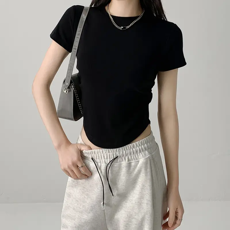 Women Gray Crewneck T-Shirt Slim Fit Summer Top - Image 7