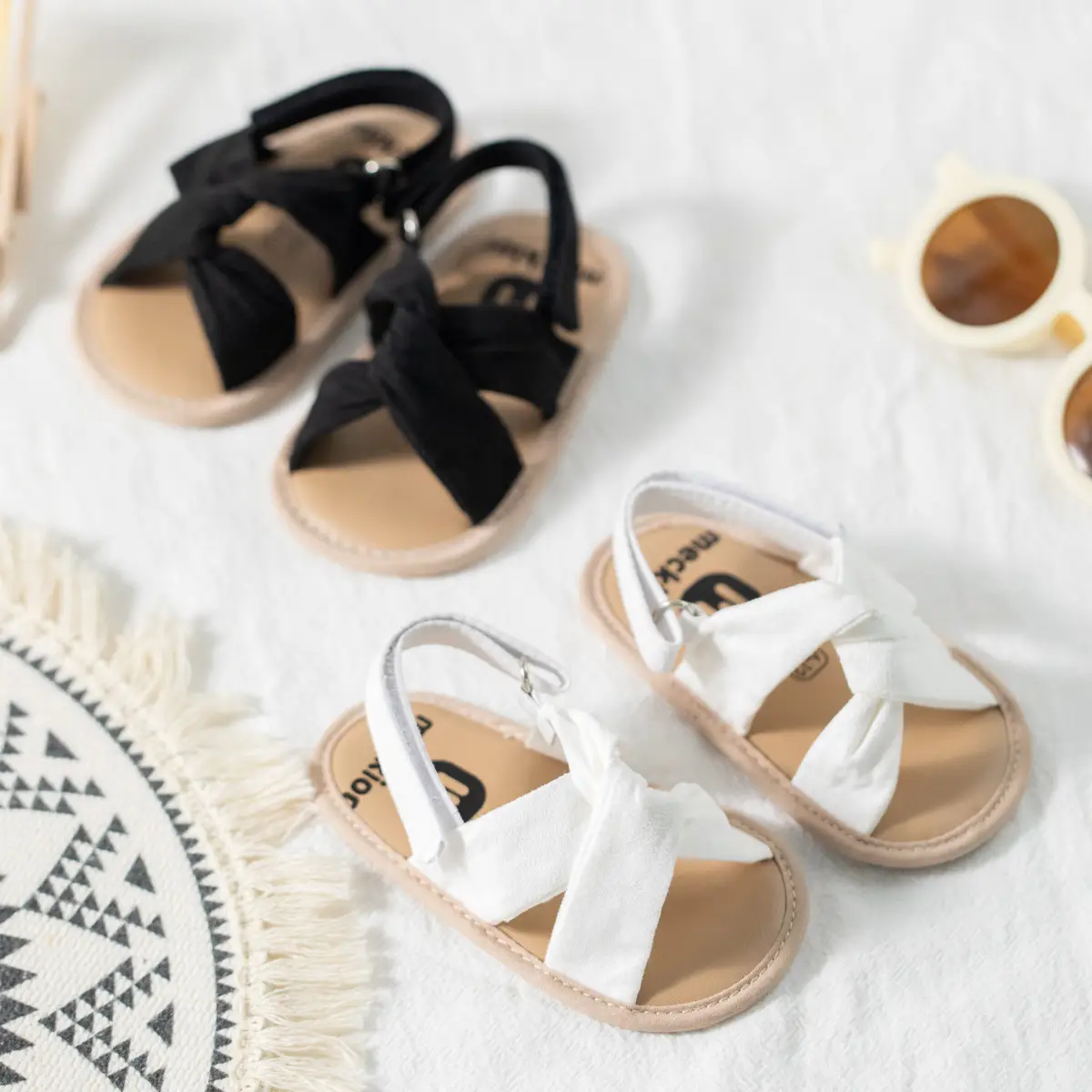 Baby Open Toe Sandals White Soft Sole Toddler Shoes