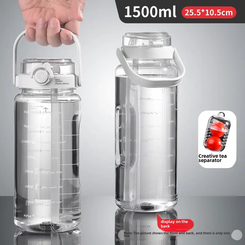 Summer Large-Capacity Plastic Water Cup with Straw Double Drinking Cup Portable Fitness Sports Water Cup Kettle Plastic Cup Customization