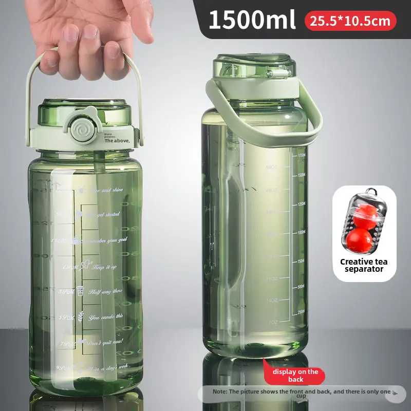 Summer Large-Capacity Plastic Water Cup with Straw Double Drinking Cup Portable Fitness Sports Water Cup Kettle Plastic Cup Customization