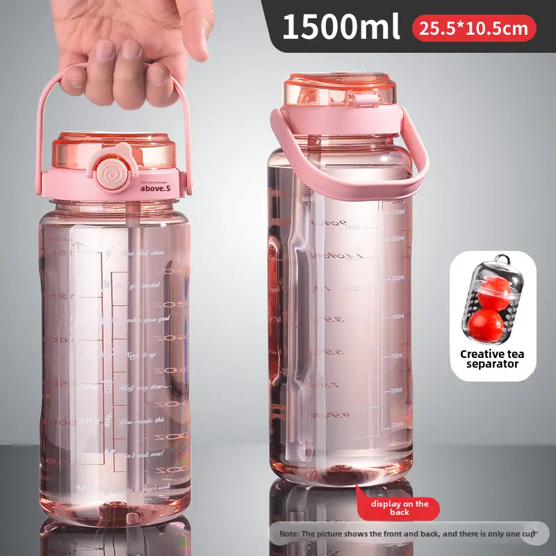 Summer Large-Capacity Plastic Water Cup with Straw Double Drinking Cup Portable Fitness Sports Water Cup Kettle Plastic Cup Customization
