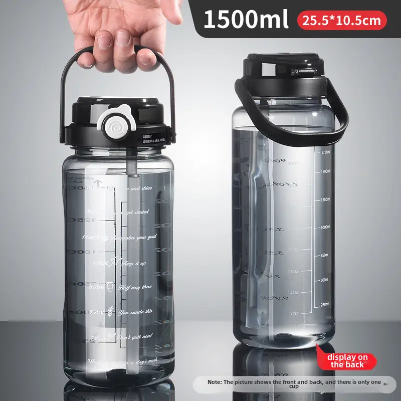 Summer Large-Capacity Plastic Water Cup with Straw Double Drinking Cup Portable Fitness Sports Water Cup Kettle Plastic Cup Customization