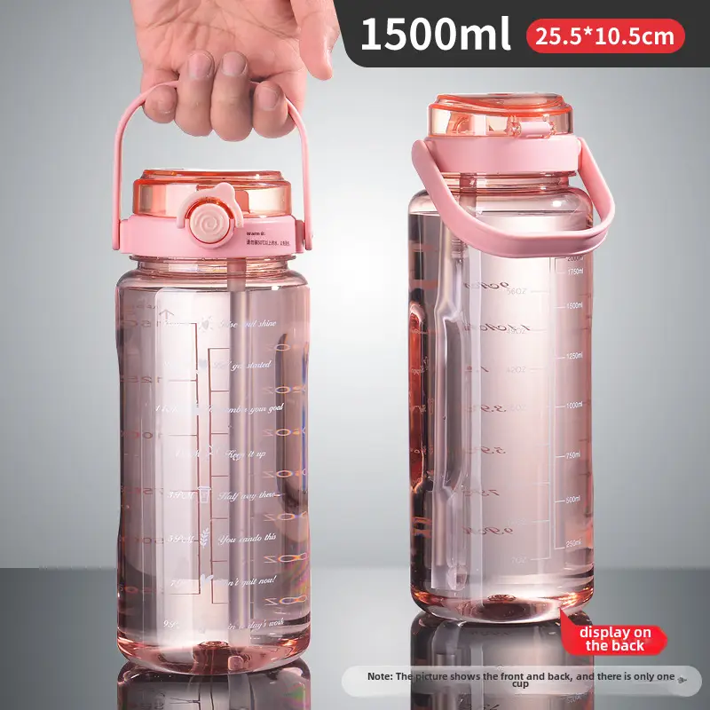 Summer Large-Capacity Plastic Water Cup with Straw Double Drinking Cup Portable Fitness Sports Water Cup Kettle Plastic Cup Customization