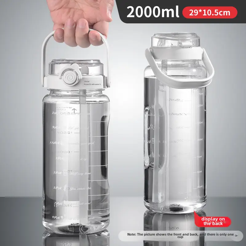 Summer Large-Capacity Plastic Water Cup with Straw Double Drinking Cup Portable Fitness Sports Water Cup Kettle Plastic Cup Customization