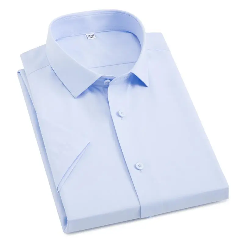 Summer Modal Men Shirt Solid Blue Breathable Business Wear - Image 11