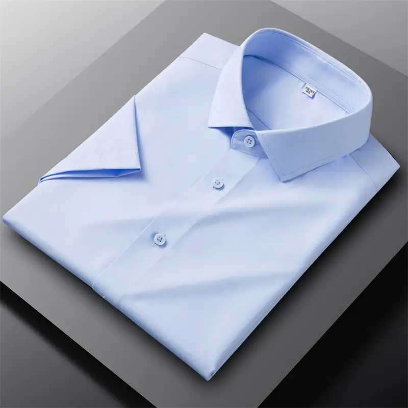 Summer Modal Men Shirt Solid Blue Breathable Business Wear - Image 2