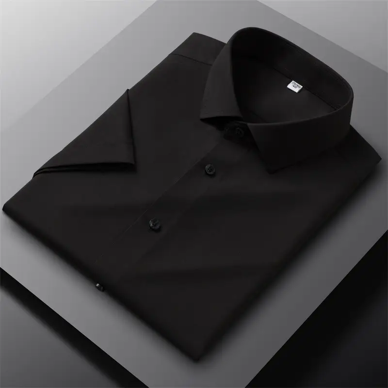 Summer Modal Men Shirt Solid Blue Breathable Business Wear - Image 4